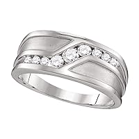 The Diamond Deal 10kt White Gold Mens Round Diamond Wedding Band Ring 1/2 Cttw