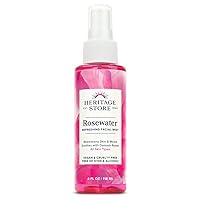 Heritage Store Rosewater, Refreshing Facial Mist for Glowing Skin, With Damask Rose Oil, All Skin Types, Rose Water Spray for Face Made Without Dyes or Alcohol, Vegan & Cruelty Free, 4oz