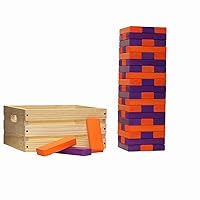 Tailgating Pros Premium Giant Toppling Timbers with Wooden Crate – Choose Your Team Colors! Jumbo Outdoor Yard Game, Tower Grows to Over 5 Feet! – Optional Tipsy Stickers Available!