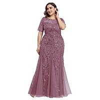 Beauty-Emily Women's Plus Size Embroidery Mermaid Evening Party Maxi Dress