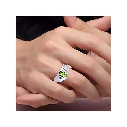 Rylos Men's Rings Classic Design 7X5MM Oval Gemstone & Sparkling Diamond Ring - Color Stone Birthstone Rings for Men, Sterling Silver Rings in Sizes 8-13. Timeless Elegance!