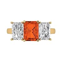 Clara Pucci 4.0ct Emerald Cut 3 Stone Solitaire Genuine Red Simulated Diamond Engagement Promise Anniversary Bridal Ring 18K yellow Gold