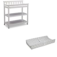 Flat Top Changing Table with Casters, Bianca (White) and Waterproof Baby and Infant Diaper Changing Pad, Beautyrest Platinum, White