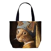 RFSHOP Tote Bag, Cat with Pearl Ears, Shopping Bag, Handbag, Men's, Women's, Large Capacity, Lightweight, Popular, Stylish, Multi-functional, Handbag, Going Out Bag, Mother's Bag, Unisex, Work or School Commute, Eco Bag, Character, coloured