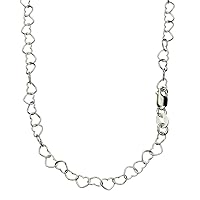 Heart Link Sterling Silver Nickel Free Chain Necklace Italy Adjustable