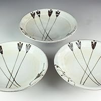 Set of 5, Ichibankan Original Picture Powder Drawing Dish, by Taro Nakazatoemon Kiln, Small Bow and Arrow Writing Plate, Diameter Approximately 5.0 inches (12.8 cm), Height 1.3 inches (3.4 cm)