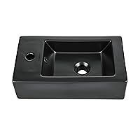 Voltaire 19.5 x 10 Rectangular Ceramic Wall Hung Sink with Left Side Faucet Mount, Matte Black
