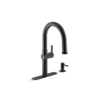 Kohler R22153-SD-BL Rune Single Handle Kitchen Faucet with Pull Down Sprayer and Soap Dispenser, Matte Black
