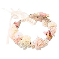 Wedding Floral Headband Floral Headband with Ribbon Wreath with Adjustable Ribbon Photo Prop Garland Headband for Brides and Bridesmaids 1 Piece, Flower Headband with Ribbon