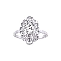Floral Pattern Ring with Oval Shape Gemstone & Genuine Sparkling Diamonds in Sterling Silver .925-6X4MM Color Stone Birthstone Rings