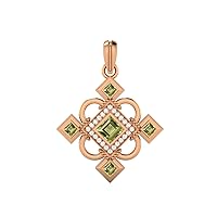 Charming 925 Sterling Silver Statement Pendant Necklace 4MM Square Peridot and accent white cubic zirconia