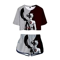 Anime Black Clover Crop Top T-Shirt and Shorts 2 Piece Outfit Set for Women Girls