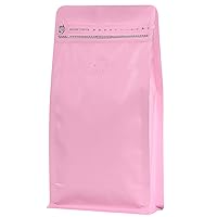Coffee Bags with Valve（50pcs,16oz) Pink High Barrier Aluminumed Foil Flat Bottom Standing Coffee Beans Storage Bags,Reusable Heat Sealable Side Zipper Pouches for Home or Store