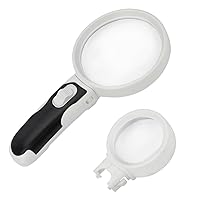 Illuminated Magnifying Glass with LED Interchangeable Lenses Handheld Magnifer Loupe for Hobby Reading Crafts Macular Degeneration (2 Lens (5X + 10X))