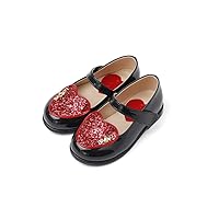 'Pearly Heart' Mary Jane Shoes for Girls_Black and Red, US Size 8 Toddler ~ 1.5 Little Kid
