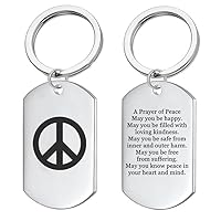 Inspirational Peace Sign Keychain with Prayer, Stainless Steel Peace Symbol Keyring Tag, Peace of Mind Happiness Love Reminder Gifts for Women Men
