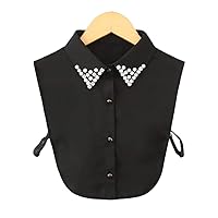 Stylish Detachable Pearl Rhinestone Fake Collar Half Shirt Blouse Chiffon False Collar Dickey Collar