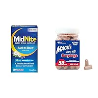 MidNite Sleep Aid Melatonin 30ct & Mack's Ultra Soft Foam Earplugs 50 Pair NRR 33dB for Sleeping, Snoring, Loud Noise