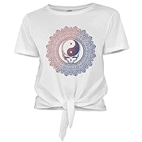 Ripple Junction Grateful Dead Women's Short Sleeve T-Shirt Tie Front Steal Your Face Yin Yang Junior Fit Officially Licensed