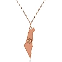 Allurez 14k Gold Israel Map with Star of David Charm Pendant Necklace