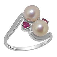 10k White Gold Cultured Pearl & Ruby Womens Dress Ring - Sizes 4 to 12 Available