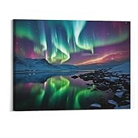 ABEEGR Northern Lights Posters Northern Lights Pictures Canvas Wall Art Aurora Borealis Over Lake in Norway Wall Art Paintings Canvas Wall Decor Home Decor Living Room Decor Aesthetic 20x16 Inch