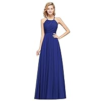 Women's Elegant A-line Halter Bridesmaid Dresses Ruched Wrap Formal Wedding Guest Party Evening Maxi Ball Gowns