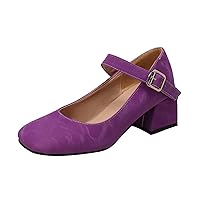 Women's Classic T-Strap Platform Mid-Heel Square Toe Oxfords Dress Pumps Shoes