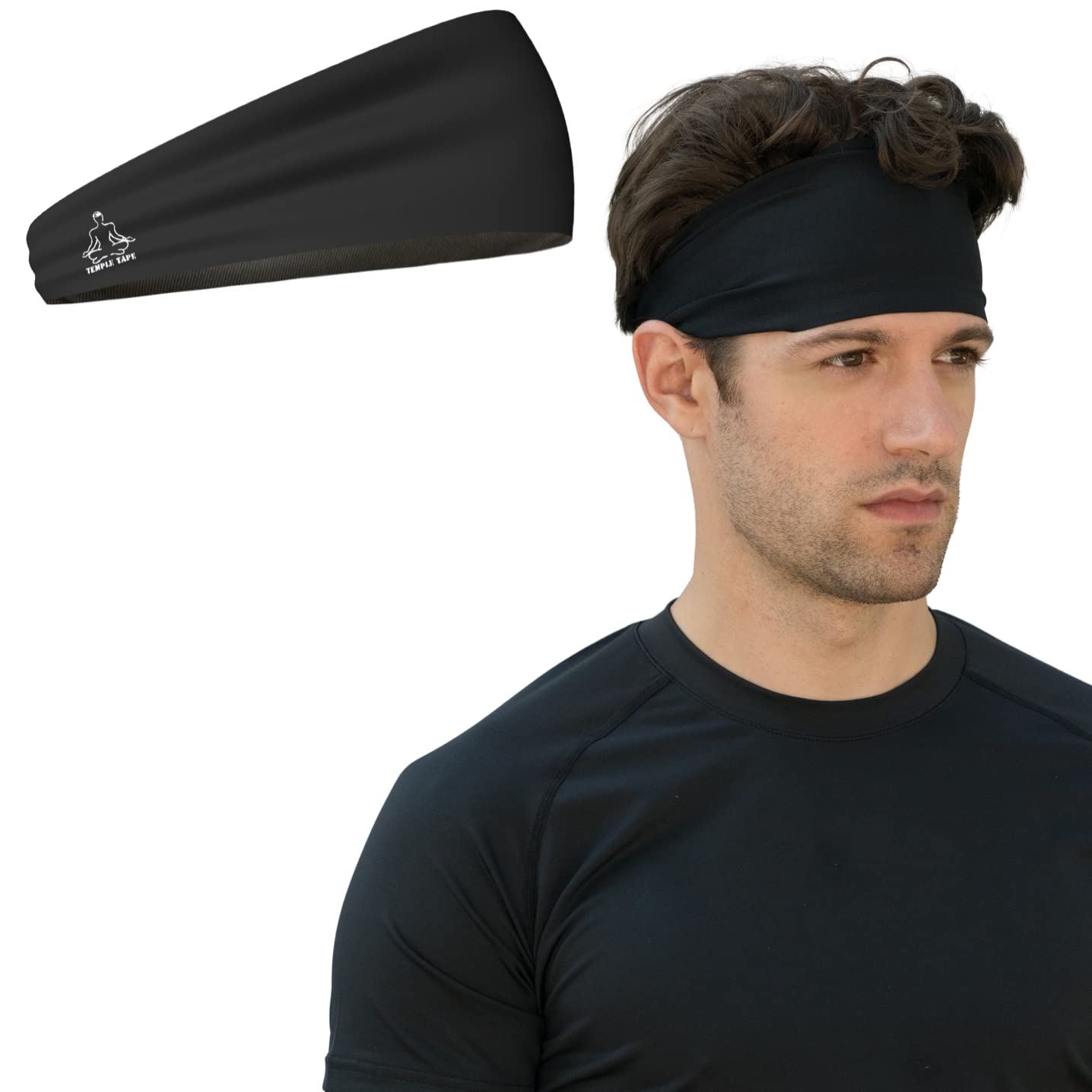 Temple Tape Headbands for Men and Women - Mens Sweatband & Sports Headband Moisture Wicking Workout Sweatbands for Running, Cross Training, Yoga and Bike Helmet Friendly