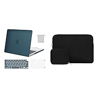 MOSISO Compatible with MacBook Pro 14 inch Case 2021 2022 Release A2442 M1, Neoprene Sleeve Bag&Plastic Hard Cased&Keyboard Cover&Screen Protector&Storage Bag, Deep Teal&Black