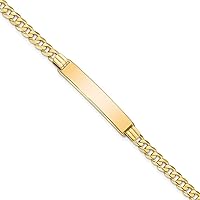 Jewels By Lux Engravable Personalized Custom 14K Yellow Gold Curb Link ID Bracelet For Men or Women Length 7 inches Width 7 mm With Lobster Claw Clasp