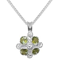 10k White Gold Natural Diamond & Peridot Womens Vintage Pendant & Chain - Choice of Chain lengths