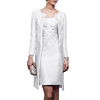 Two Piece Sheath/Column Elegant Mother of The Bride Dress Scoop Neck Knee Length Sleeveless Wedding Guest Dress 2024