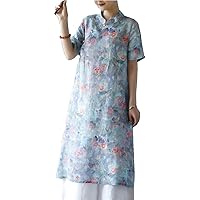 Women's Casual Loose Mandarin Collar Loose Short Sleeve Cheongsam Digital Printing Qipao Dresses