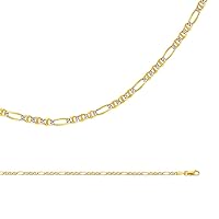 Figaro Necklace Solid 14k Yellow White Gold Chain Two Tone Pave Links Thin Ficonucci 2.5 mm 22 inch