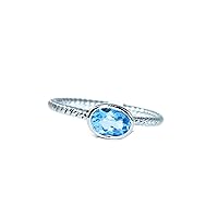 Statement Stacking Rings for woman girls blue topaz 7x5 mm
