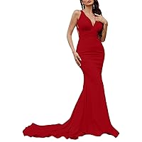 Yyxiany Mermaid Party Dress Sexy Engagement Formal Evening Dresses V Neck Sleeveless Prom Gowns Stretch Fabric Sleek 2023