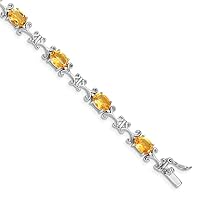 925 Sterling Silver Polished Box Catch Closure Citrine Oval Bracelet Measures 6mm Wide Jewelry for Women