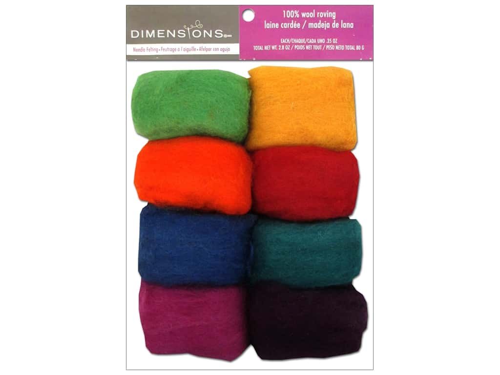 Dimensions Needlecrafts Rainbow Wool Roving for Needle Felting, 8 pack, 80g