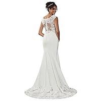 Bridal Wedding Dress Crepe Lace Cap Sleeve Boat Nack Mermaid Gown with Appliques Lace Buttons for Brides JJ31703