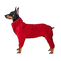 Cosy Fleece Coat for Dogs,Full Body Jacket with Legs,Adjustable Jumpsuit with Zipper Closure,Four Legged Winter Clothes for Pet Dog Outdoor Indoor,for Small Medium Large Dogs-Red-XL