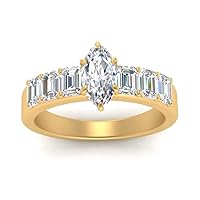 Choose Your Gemstone Luxury Diamond CZ Ring Yellow Gold Plated Marquise Shape Side Stone Engagement Rings Minimal Modern Design Birthday Wedding Gift US Size 4 to 12