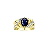 Classic Ring with 9X7MM Oval Gemstone & Diamonds – Radiant Birthstone Color Stone Jewelry for Women In Yellow Gold Plated Silver – Available in Sizes 5-13