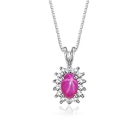 Rylos Sterling Silver Halo Pendant Necklace: Gemstone & Diamond Accent, 18 Chain - 6X4MM Birthstone Women's Jewelry - Timeless Elegance