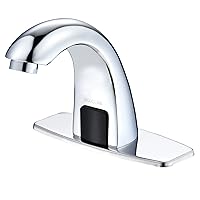 Automatic Sensor Touchless Bathroom Sink Faucet, Chrome Vanity Faucets,Hands Free Battery Powered Modern Vanity Tap with Deck Plate, Control Box and Temperature Mixer