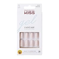 KISS Gel Fantasy Ready-to-Wear Press-On Gel Nails, “Here I Am”, Short, White, Nail Kit with 24 Mega Adhesive Tabs, Pink Gel Glue, Manicure Stick, Mini File, and 28 Fake Nails