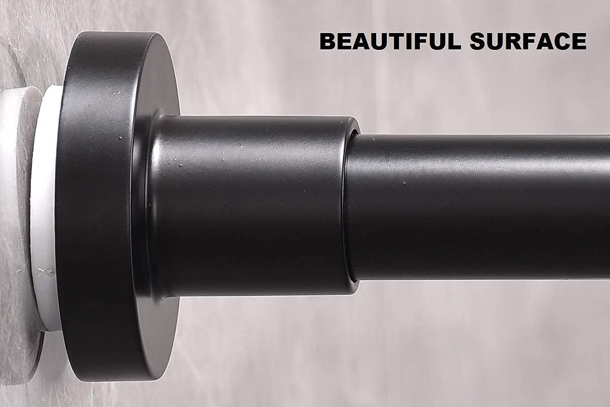 BRIOFOX Shower Curtain Rod 43-73 Inches Matte Black, Never Rust and Non-Fall Down Spring Tension Rod, Stainless Steel