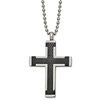 29mm Chisel Titanium Polished Black Ip Plated Laser Cut Religious Faith Cross Necklace 22 Inch Jewelry for Women