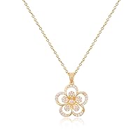 Gold Plated Rhinestone Flower/Anchor Pendant Necklace, Rhinestone Pendant Necklace Vacation Jewelry Gift for Women Girls