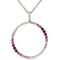 14K Rose Gold Round Shape .71ct Pink Sapphire & .14ct White Diamond Pendant Necklace